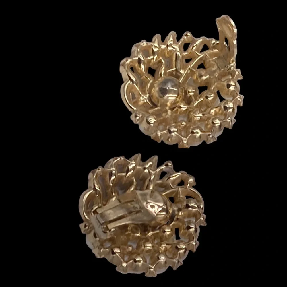 Fabulous Large Trifari Rhinestone Faux Pearl Earrings